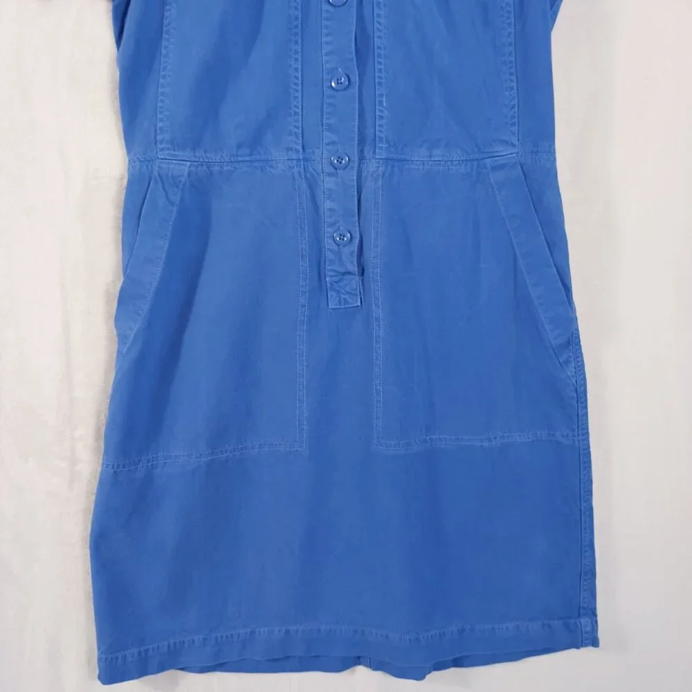 J. Crew Preppy Cobalt Blue, Short Sleeve Dress, Size 4, 3/4 Button Down, Pockets - Picture 6 of 16